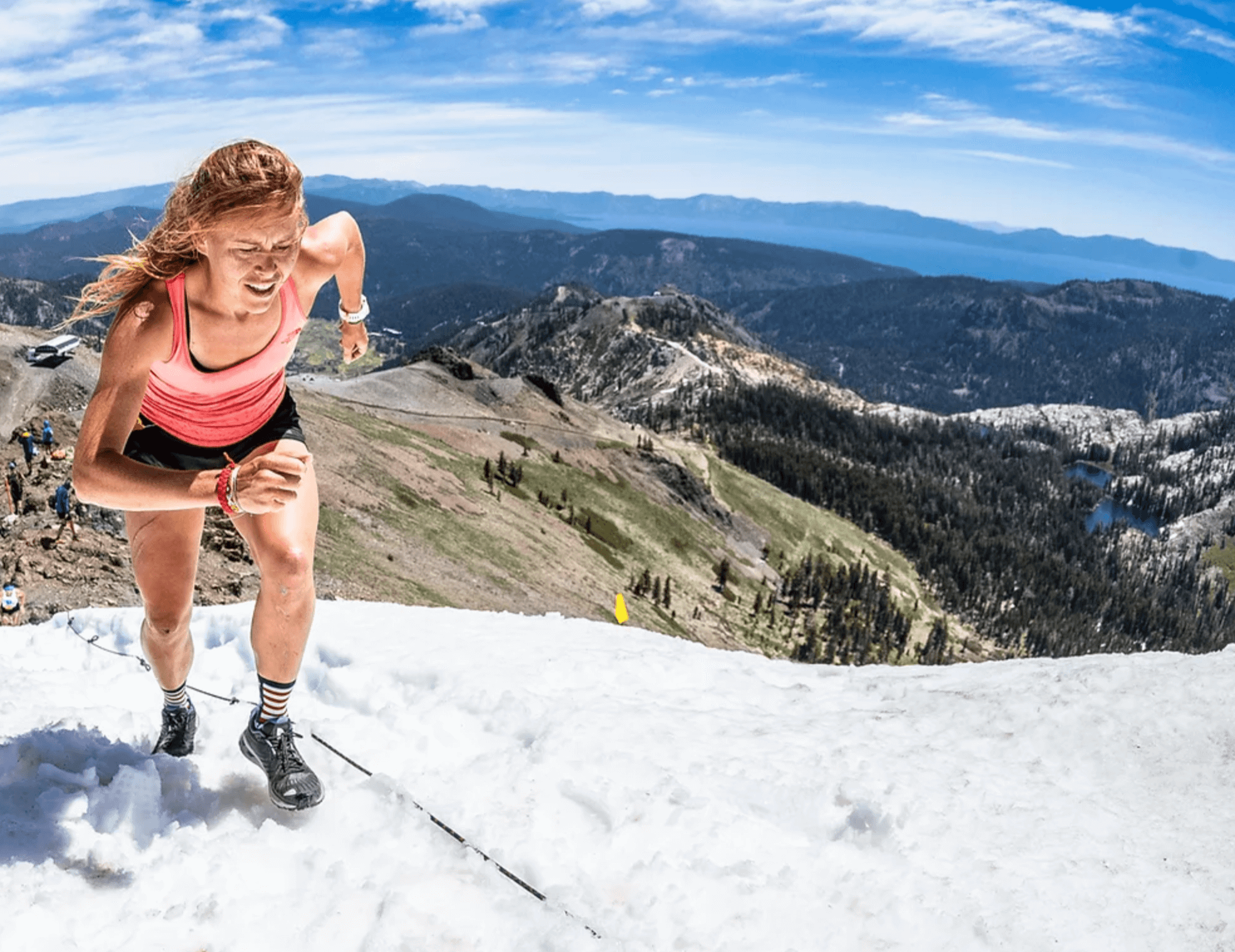 A competitor running during the Broken Arrow Skyrace on the Tahoe Via Ferrata.